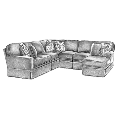 Five Piece Customizable Sectional Sofa with Beveled Arms and Skirted Base